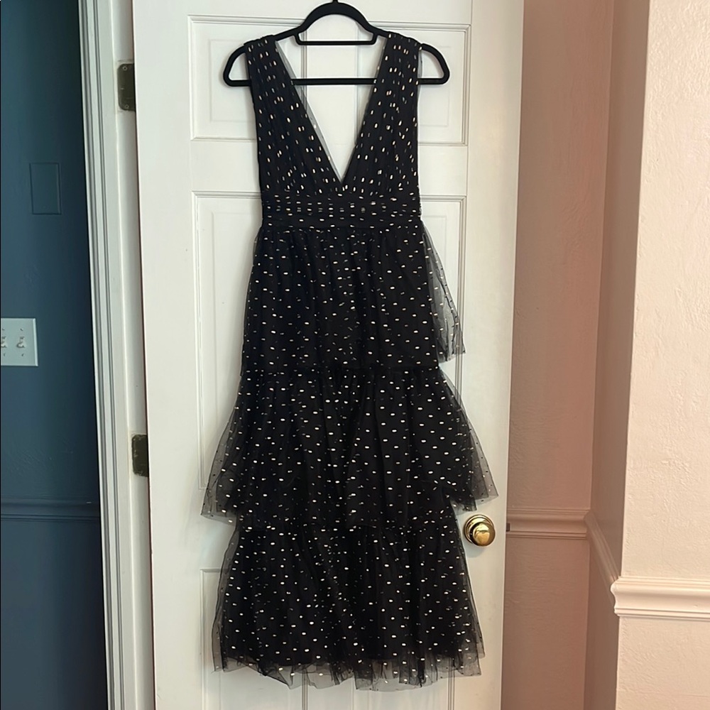Lulu's Black Rosegold Dot Midi Dress
